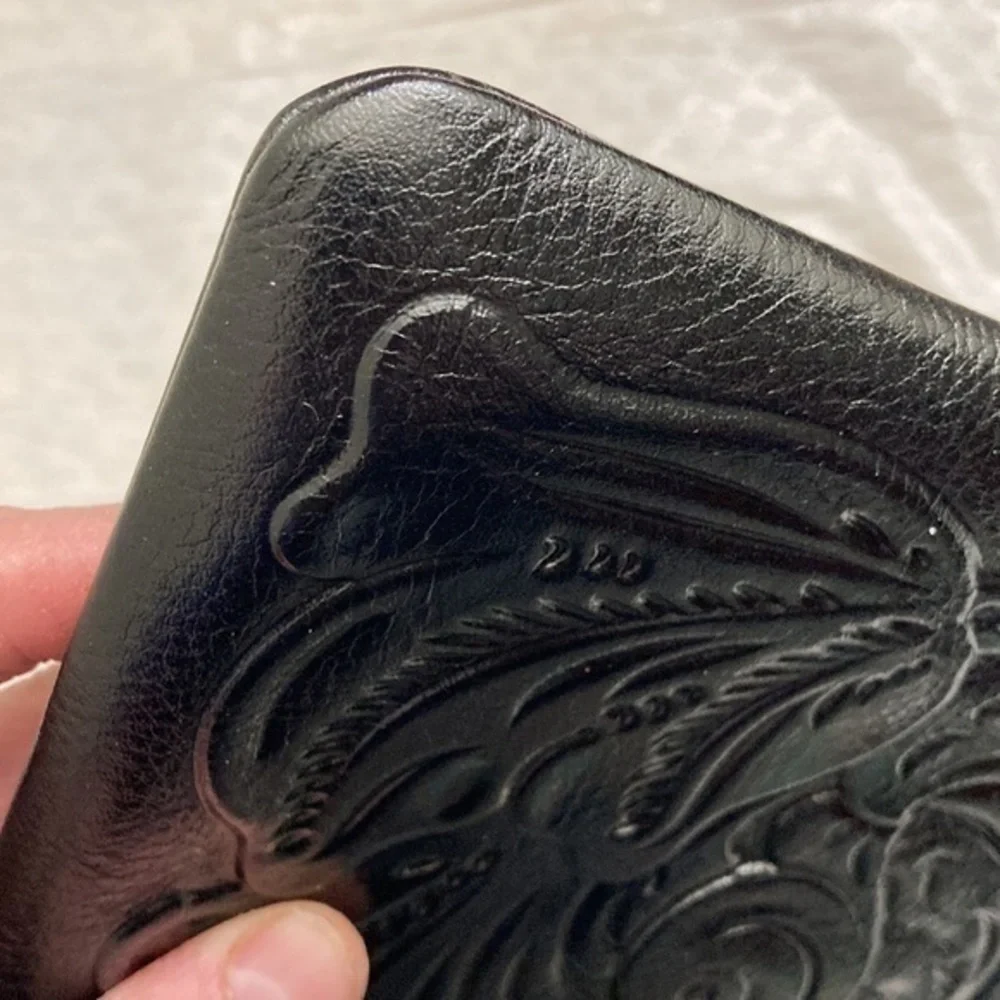 Patricia nash black embossed leather wristlet bag
